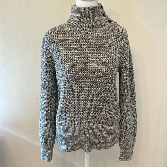 Gap gray white black mock neck buttoned sweater Size L New - Picture 1 of 10